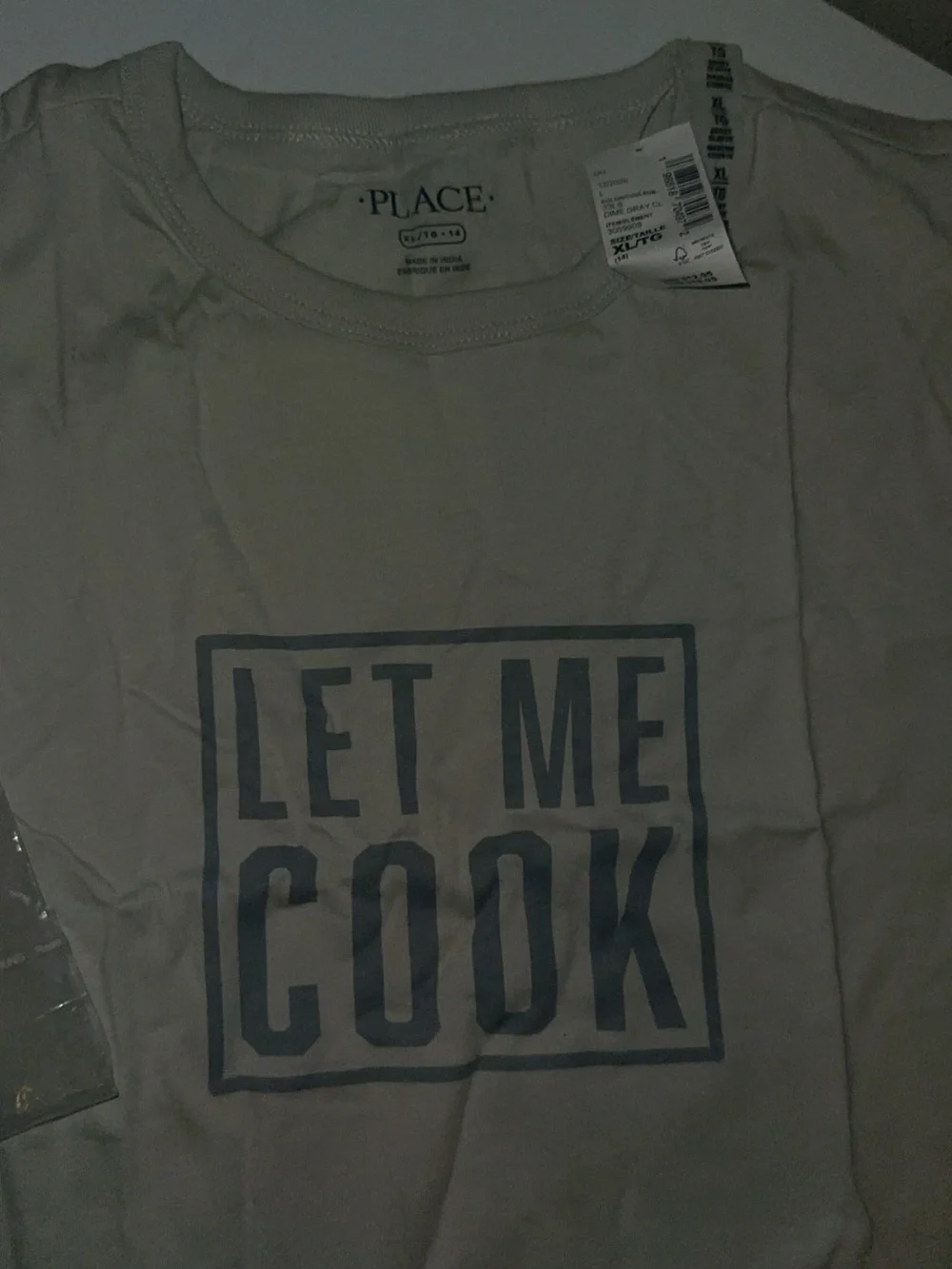 Place Kids 'Let Me Cook' Short Sleeve Tee - Light Gray with Dark Gray Graphic